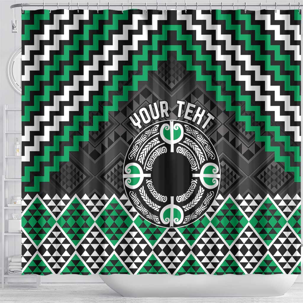 Personalised Aotearoa Niho Taniwha Motif Shower Curtain Green Style