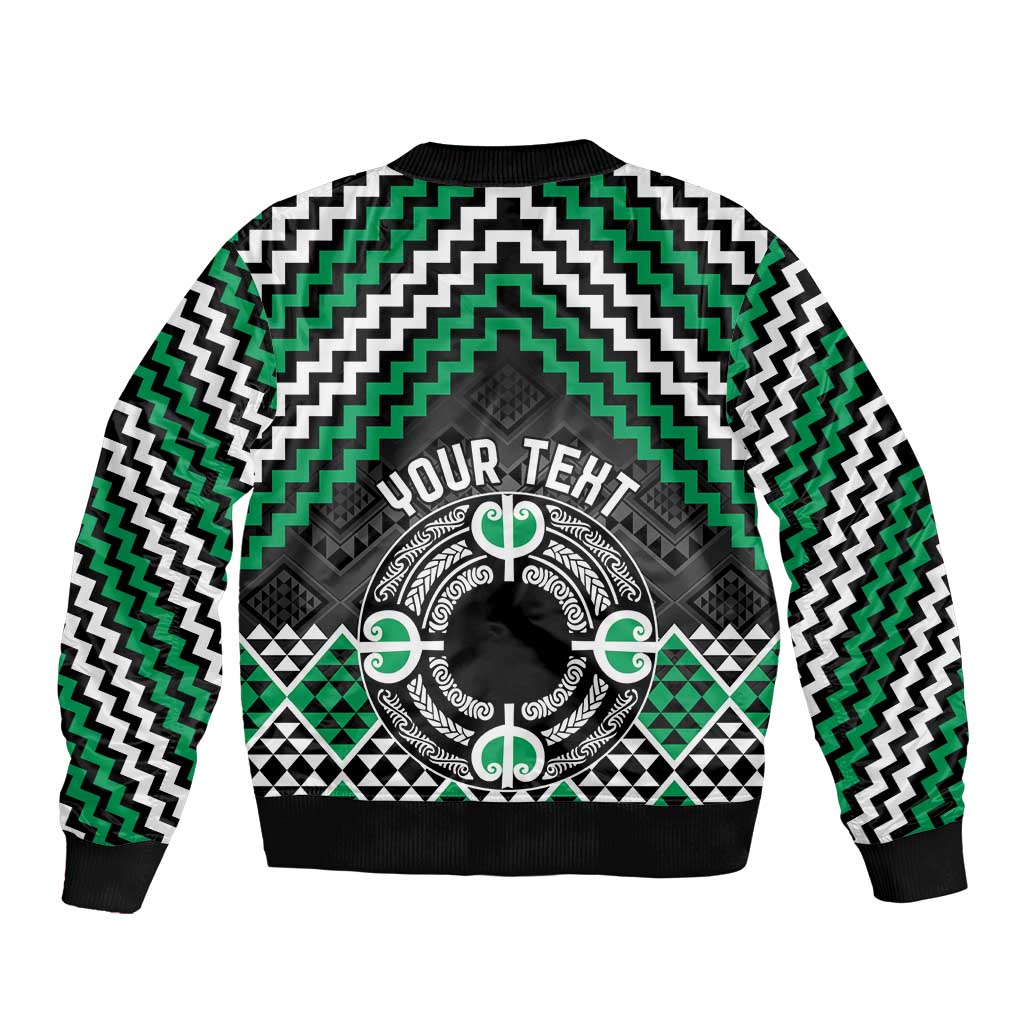 Personalised Aotearoa Niho Taniwha Motif Sleeve Zip Bomber Jacket Green Style