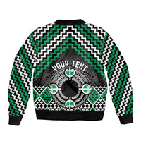 Personalised Aotearoa Niho Taniwha Motif Sleeve Zip Bomber Jacket Green Style