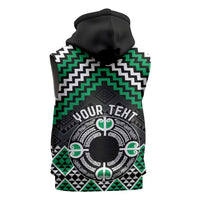 Personalised Aotearoa Niho Taniwha Motif Sleeveless Hoodie Green Style - Polynesian Pride
