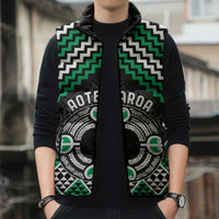 Personalised Aotearoa Niho Taniwha Motif Sleeveless Puffer Jacket Green Style - Polynesian Pride