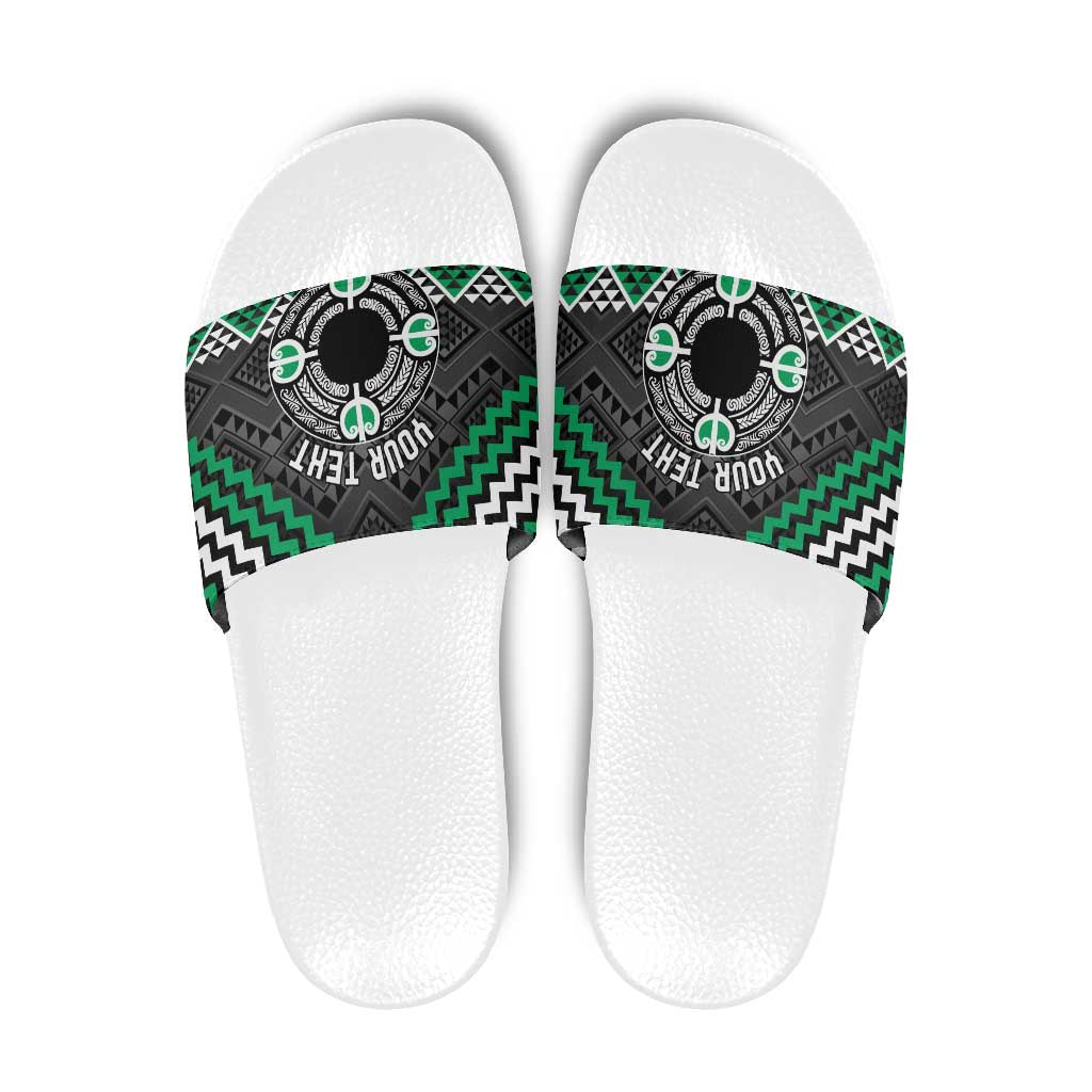 Personalised Aotearoa Niho Taniwha Motif Slide Sandals Green Style - Polynesian Pride