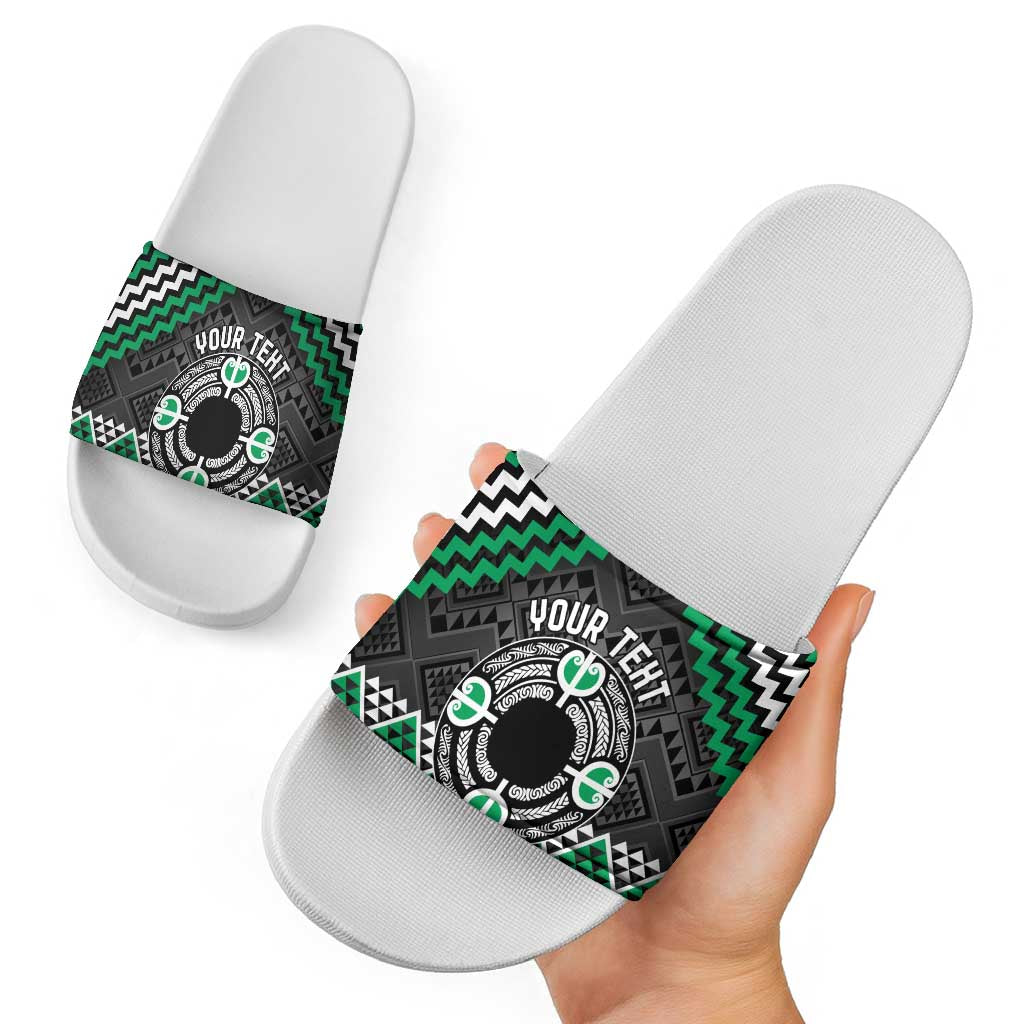 Personalised Aotearoa Niho Taniwha Motif Slide Sandals Green Style - Polynesian Pride