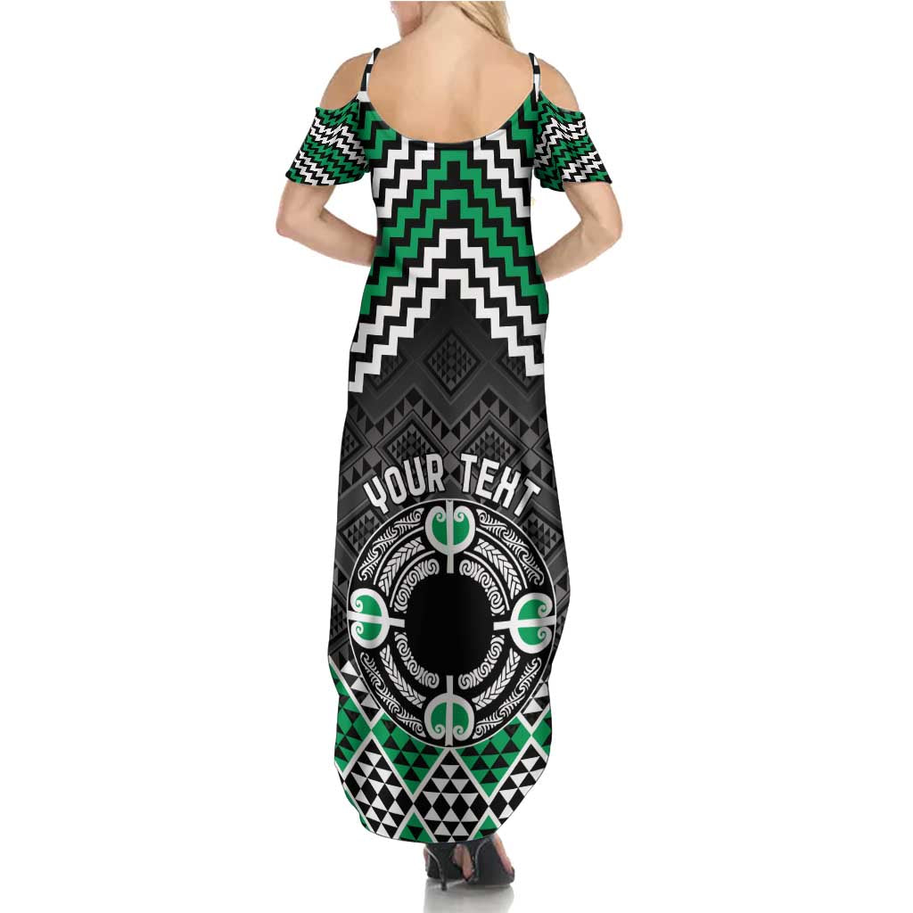 Personalised Aotearoa Niho Taniwha Motif Summer Maxi Dress Green Style LT9 - Polynesian Pride