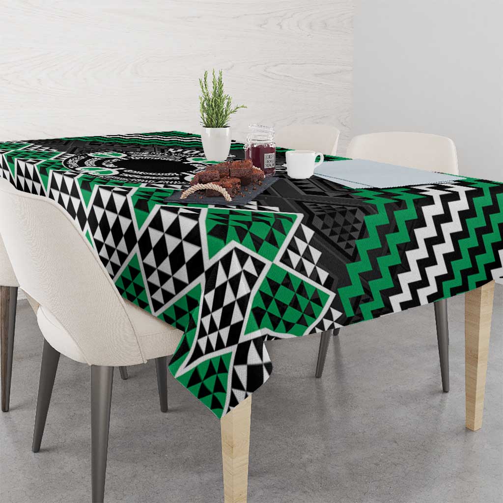 Personalised Aotearoa Niho Taniwha Motif Tablecloth Green Style LT9 - Polynesian Pride