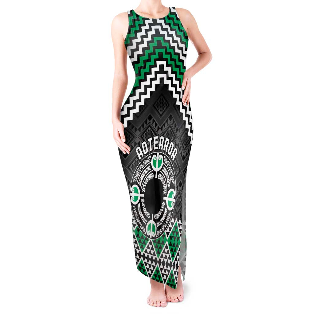 Personalised Aotearoa Niho Taniwha Motif Tank Maxi Dress Green Style LT9 Women Green - Polynesian Pride
