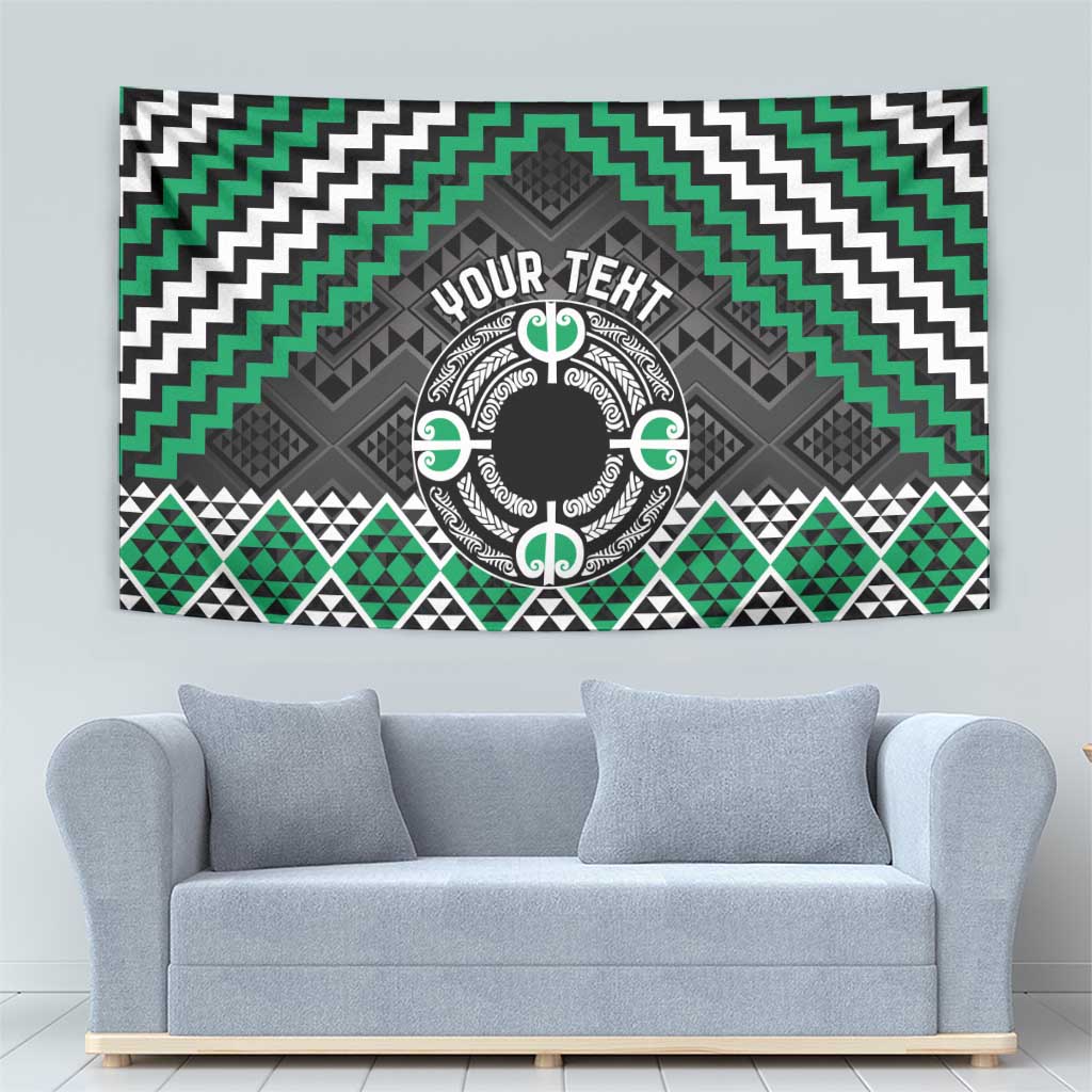 Personalised Aotearoa Niho Taniwha Motif Tapestry Green Style