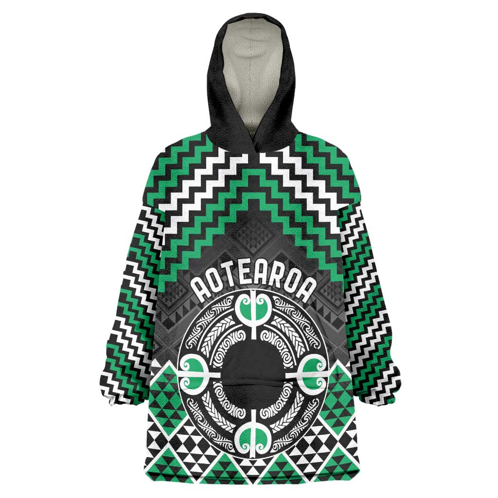 Personalised Aotearoa Niho Taniwha Motif Wearable Blanket Hoodie Green Style LT9 One Size Green - Polynesian Pride