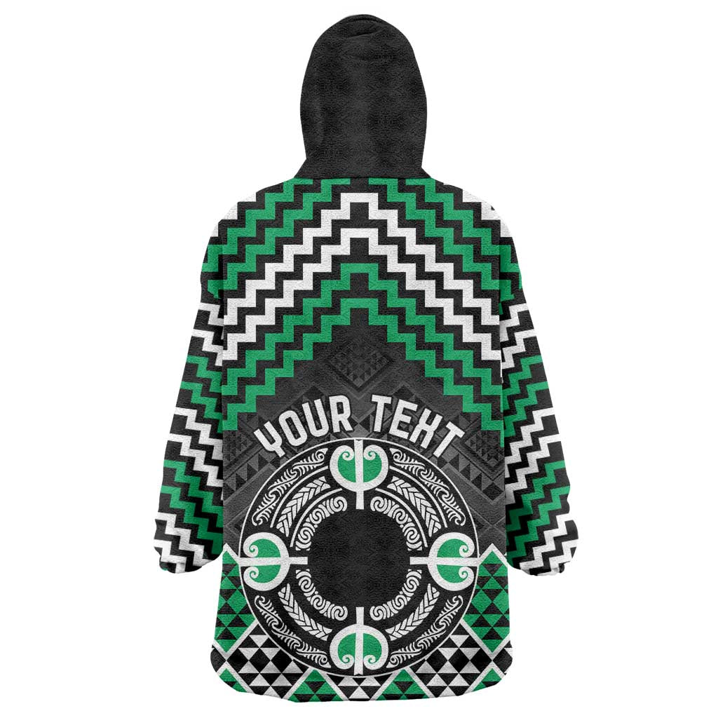 Personalised Aotearoa Niho Taniwha Motif Wearable Blanket Hoodie Green Style LT9 - Polynesian Pride
