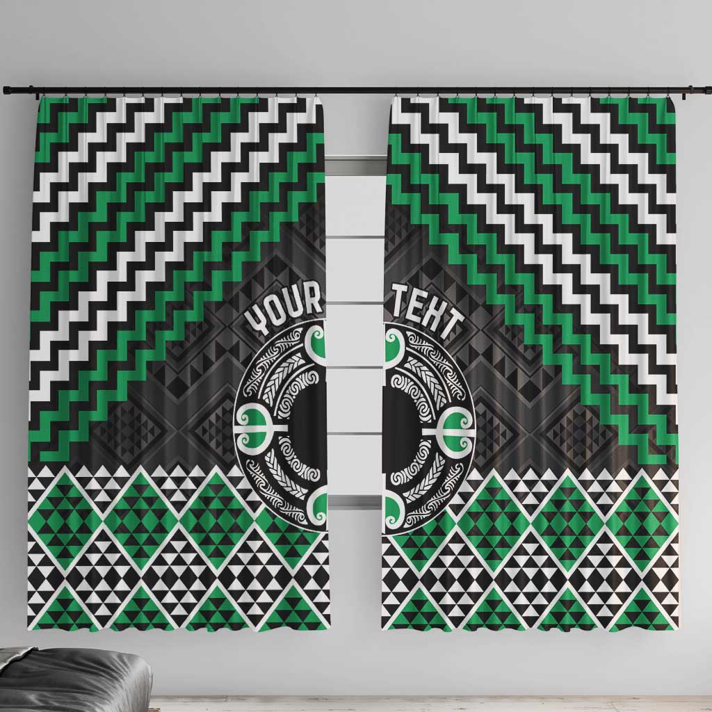 Personalised Aotearoa Niho Taniwha Motif Window Curtain Green Style LT9 With Hooks Green - Polynesian Pride