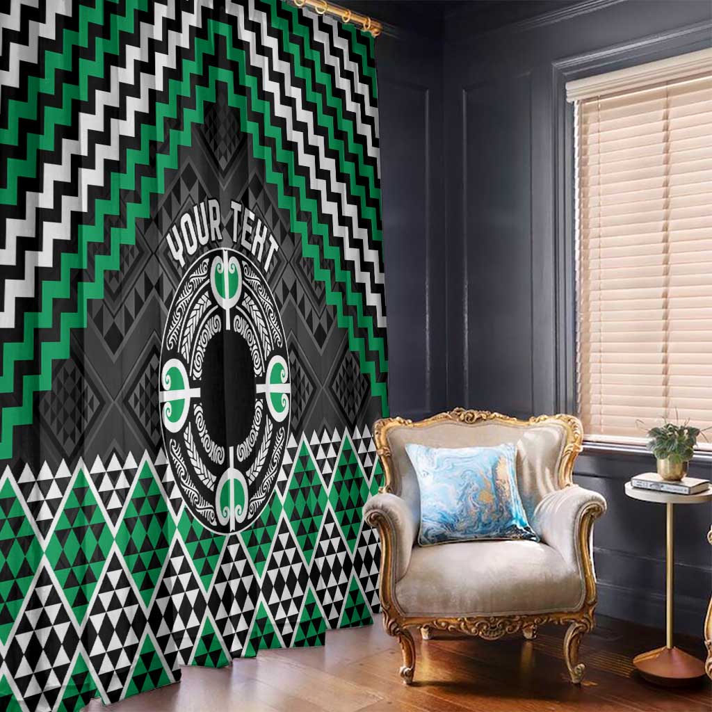 Personalised Aotearoa Niho Taniwha Motif Window Curtain Green Style LT9 - Polynesian Pride