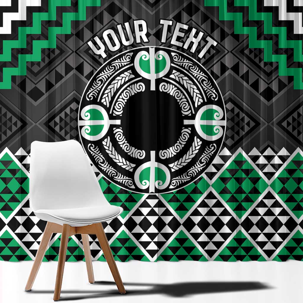 Personalised Aotearoa Niho Taniwha Motif Window Curtain Green Style LT9 - Polynesian Pride