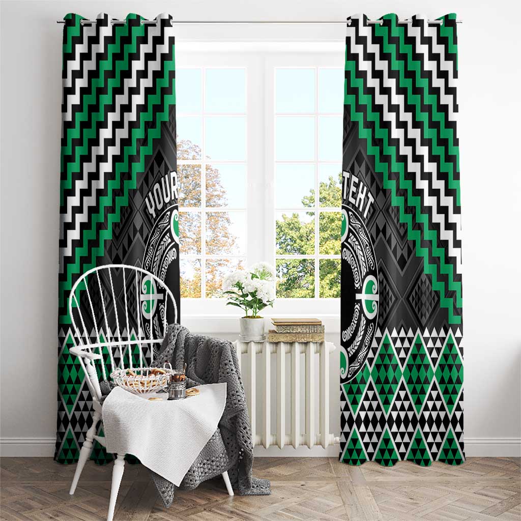 Personalised Aotearoa Niho Taniwha Motif Window Curtain Green Style LT9 - Polynesian Pride