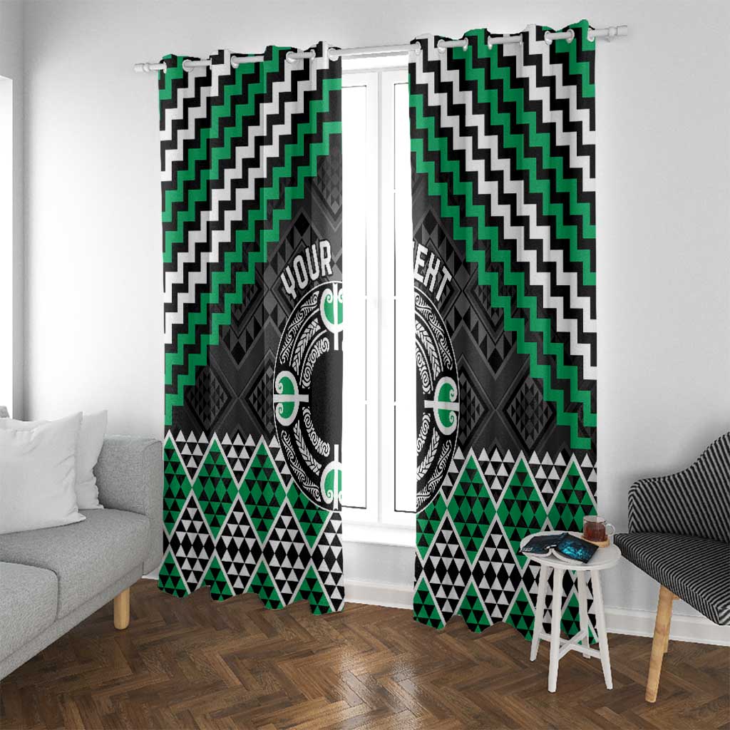Personalised Aotearoa Niho Taniwha Motif Window Curtain Green Style LT9 With Grommets Green - Polynesian Pride