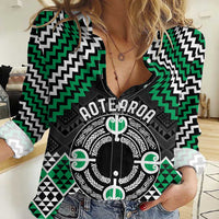 Personalised Aotearoa Niho Taniwha Motif Women Casual Shirt Green Style