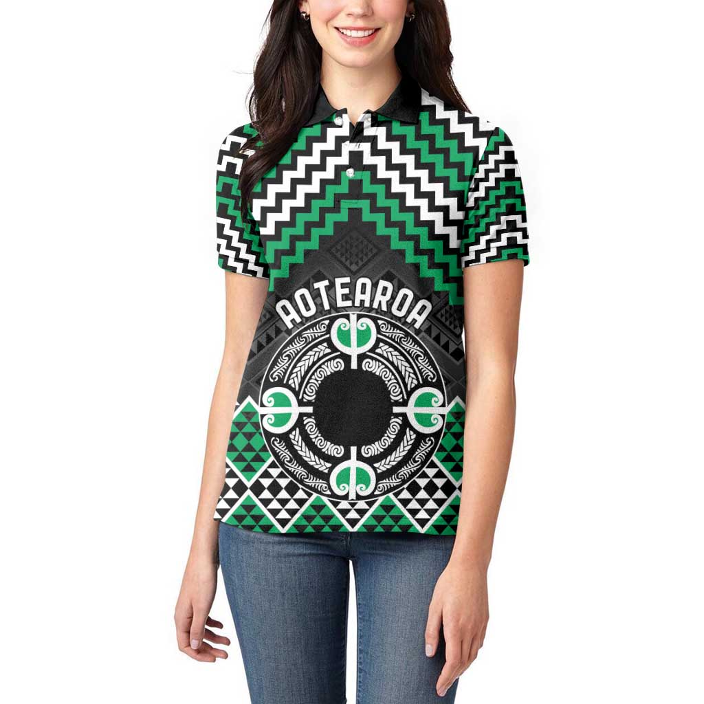 Personalised Aotearoa Niho Taniwha Motif Women Polo Shirt Green Style