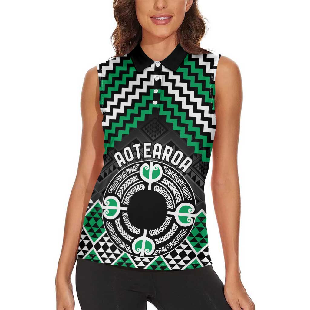 Personalised Aotearoa Niho Taniwha Motif Women Sleeveless Polo Shirt Green Style