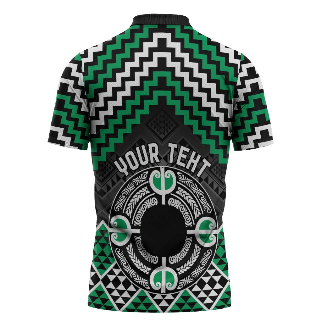Personalised Aotearoa Niho Taniwha Motif Zipper Polo Shirt Green Style - Polynesian Pride