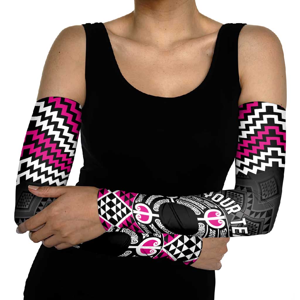 Personalised Aotearoa Niho Taniwha Motif Arm Sleeves Pink Style - Polynesian Pride