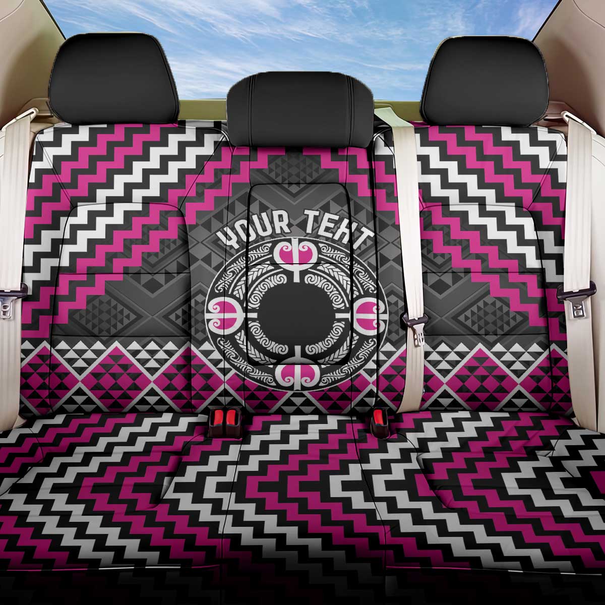Personalised Aotearoa Niho Taniwha Motif Back Car Seat Cover Pink Style