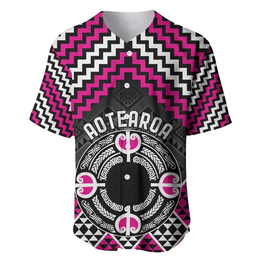 Personalised Aotearoa Niho Taniwha Motif Baseball Jersey Pink Style