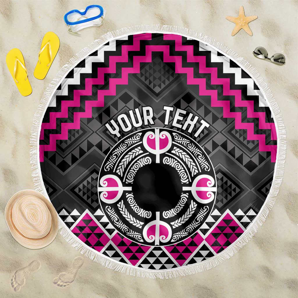Personalised Aotearoa Niho Taniwha Motif Beach Blanket Pink Style LT9 One Size 150cm Pink - Polynesian Pride
