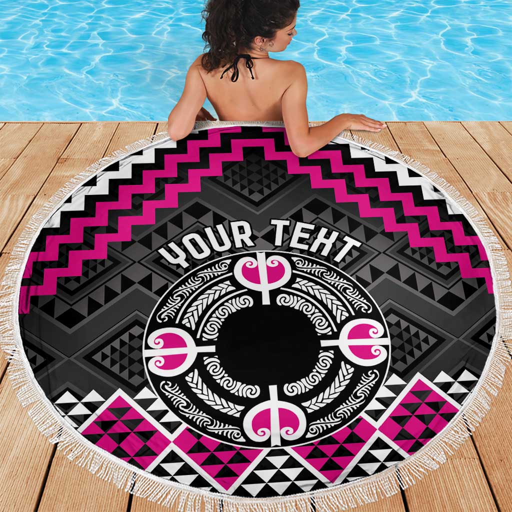 Personalised Aotearoa Niho Taniwha Motif Beach Blanket Pink Style LT9 - Polynesian Pride