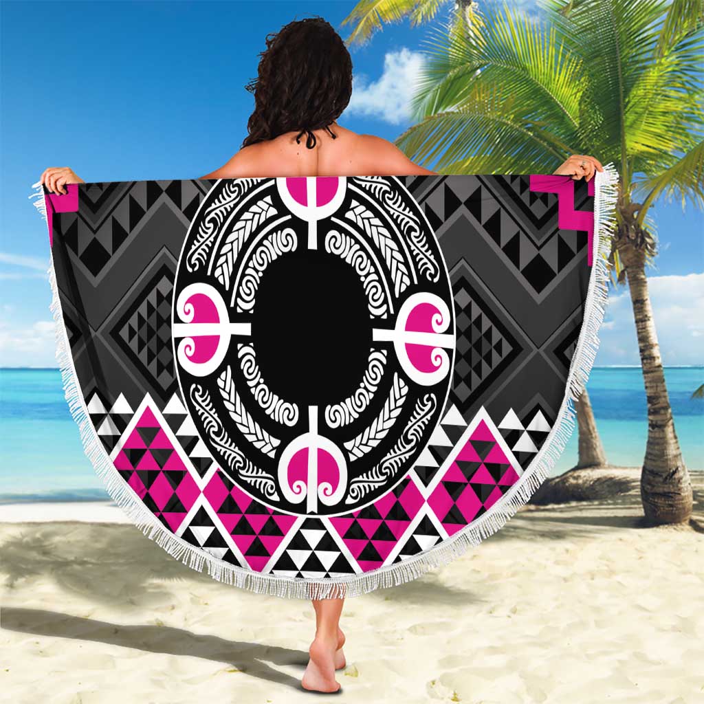 Personalised Aotearoa Niho Taniwha Motif Beach Blanket Pink Style LT9 - Polynesian Pride