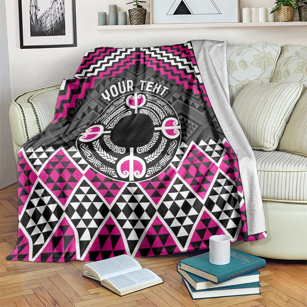Personalised Aotearoa Niho Taniwha Motif Blanket Pink Style LT9 Pink - Polynesian Pride