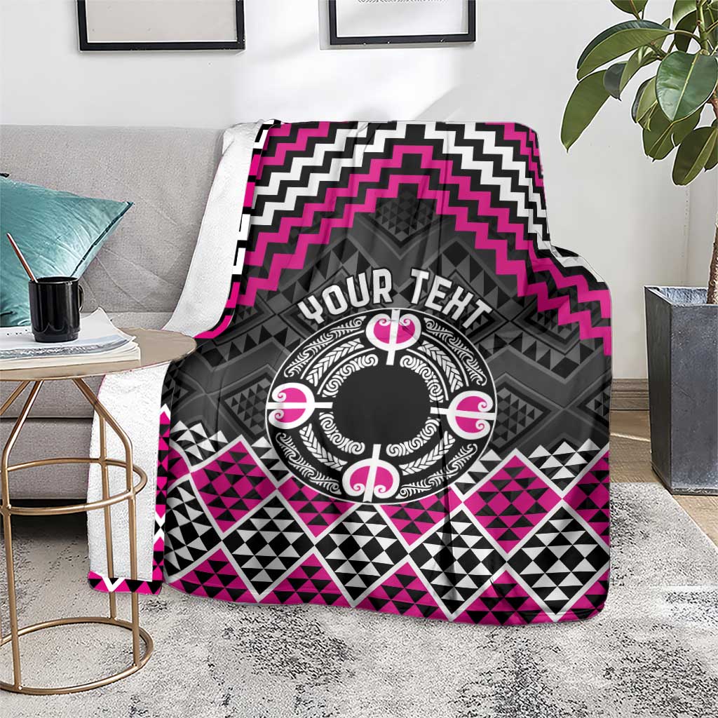 Personalised Aotearoa Niho Taniwha Motif Blanket Pink Style LT9 - Polynesian Pride