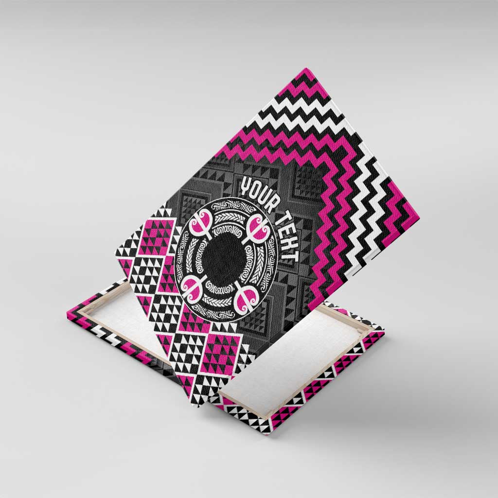 Personalised Aotearoa Niho Taniwha Motif Canvas Wall Art Pink Style LT9 With Frame Pink - Polynesian Pride