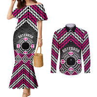 Personalised Aotearoa Niho Taniwha Motif Couples Matching Mermaid Dress and Long Sleeve Button Shirt Pink Style LT9 Pink - Polynesian Pride