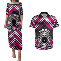 Personalised Aotearoa Niho Taniwha Motif Couples Matching Puletasi and Hawaiian Shirt Pink Style LT9 Pink - Polynesian Pride