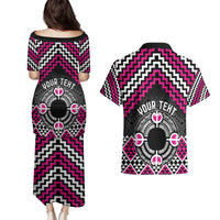 Personalised Aotearoa Niho Taniwha Motif Couples Matching Puletasi and Hawaiian Shirt Pink Style LT9 - Polynesian Pride