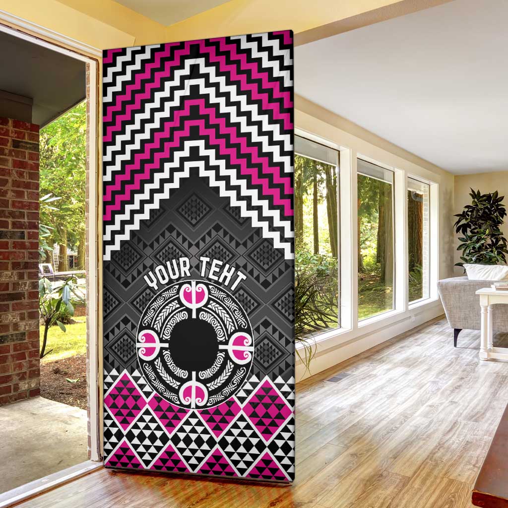 Personalised Aotearoa Niho Taniwha Motif Door Cover Pink Style - Polynesian Pride