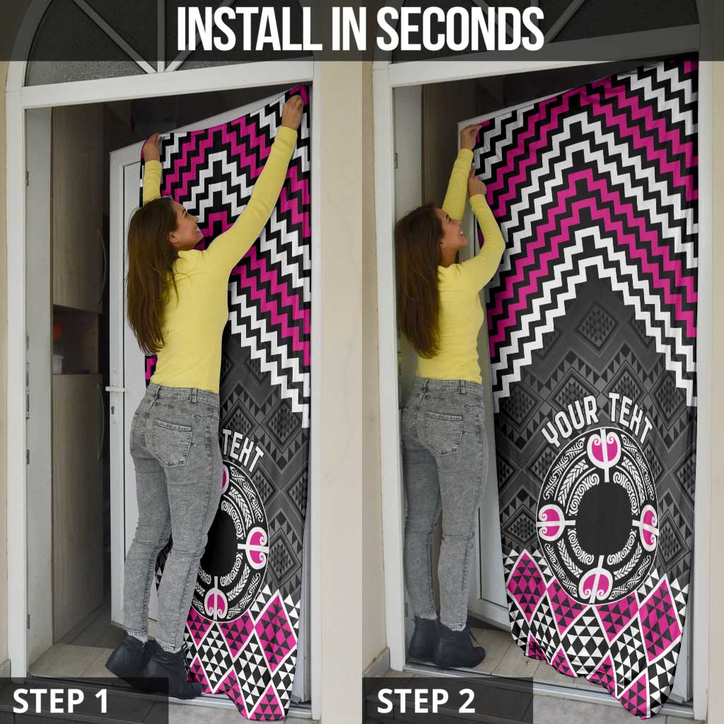Personalised Aotearoa Niho Taniwha Motif Door Cover Pink Style - Polynesian Pride