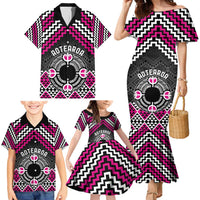 Personalised Aotearoa Niho Taniwha Motif Family Matching Mermaid Dress and Hawaiian Shirt Pink Style