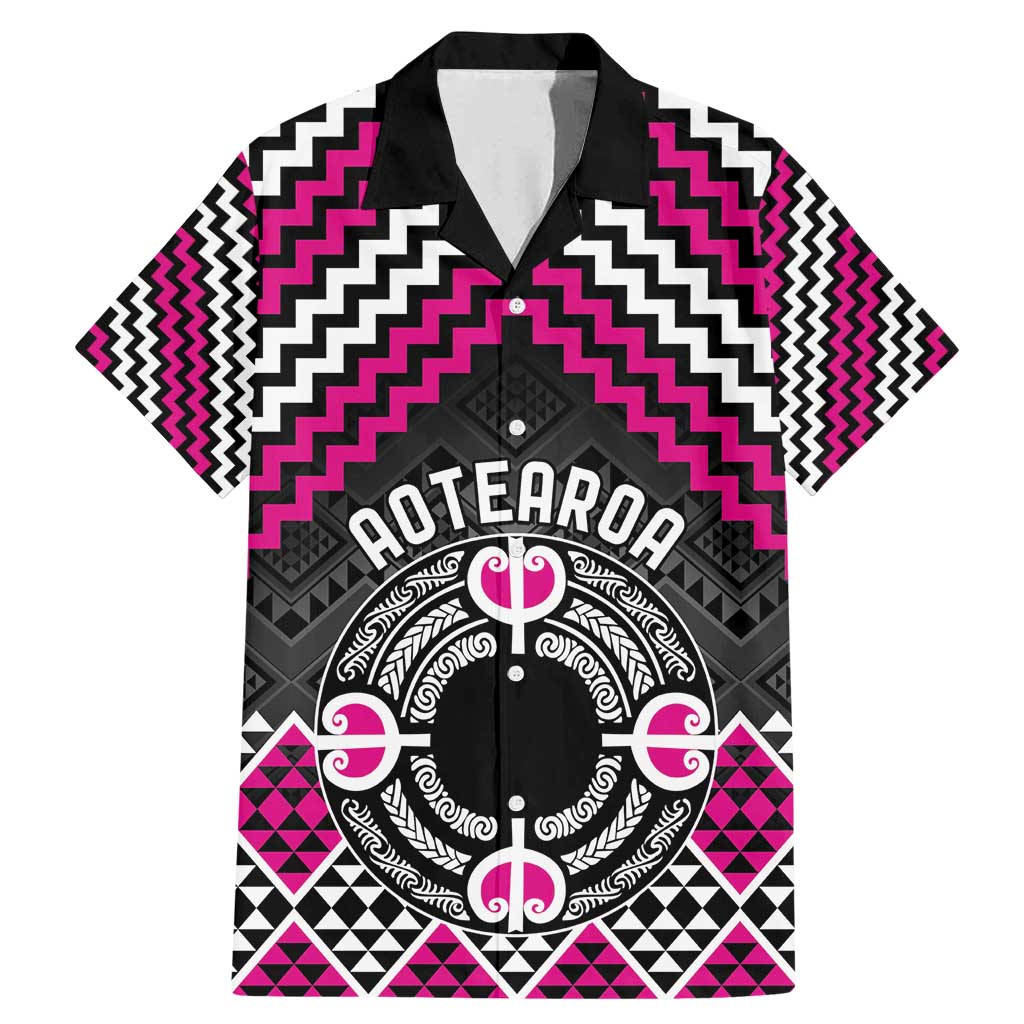 Personalised Aotearoa Niho Taniwha Motif Family Matching Mermaid Dress and Hawaiian Shirt Pink Style