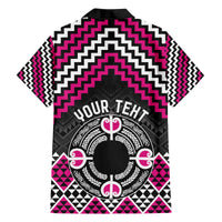 Personalised Aotearoa Niho Taniwha Motif Family Matching Off The Shoulder Long Sleeve Dress and Hawaiian Shirt Pink Style