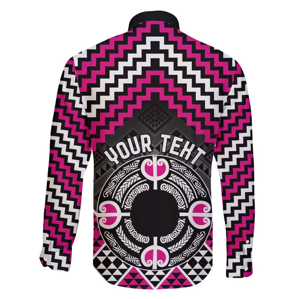 Personalised Aotearoa Niho Taniwha Motif Family Matching Off Shoulder Maxi Dress and Hawaiian Shirt Pink Style