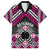 Personalised Aotearoa Niho Taniwha Motif Family Matching Off Shoulder Short Dress and Hawaiian Shirt Pink Style