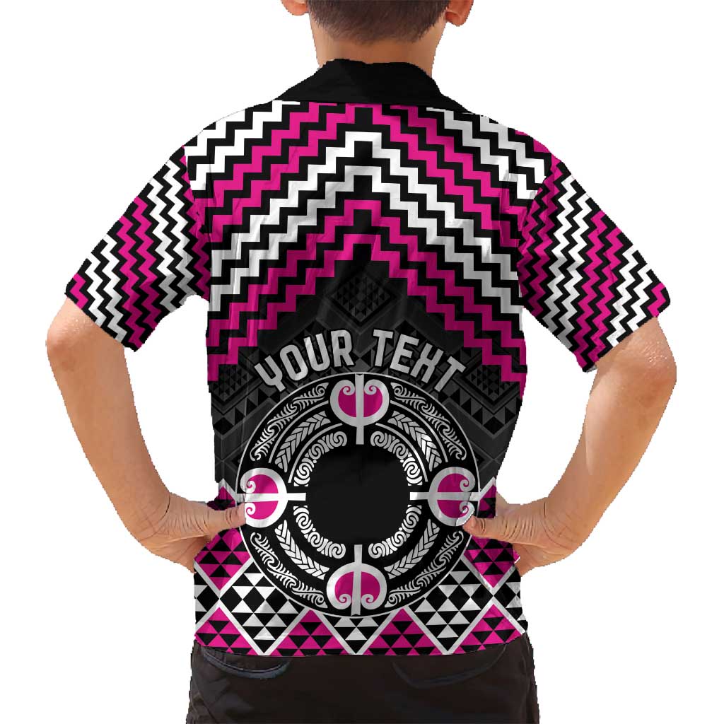 Personalised Aotearoa Niho Taniwha Motif Family Matching Puletasi and Hawaiian Shirt Pink Style