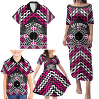 Personalised Aotearoa Niho Taniwha Motif Family Matching Puletasi and Hawaiian Shirt Pink Style
