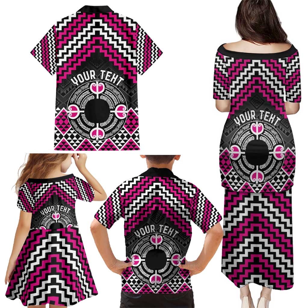 Personalised Aotearoa Niho Taniwha Motif Family Matching Puletasi and Hawaiian Shirt Pink Style