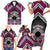 Personalised Aotearoa Niho Taniwha Motif Family Matching Short Sleeve Bodycon Dress and Hawaiian Shirt Pink Style