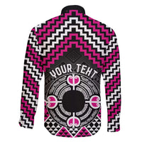 Personalised Aotearoa Niho Taniwha Motif Family Matching Short Sleeve Bodycon Dress and Hawaiian Shirt Pink Style