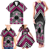 Personalised Aotearoa Niho Taniwha Motif Family Matching Tank Maxi Dress and Hawaiian Shirt Pink Style