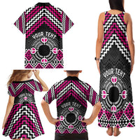 Personalised Aotearoa Niho Taniwha Motif Family Matching Tank Maxi Dress and Hawaiian Shirt Pink Style