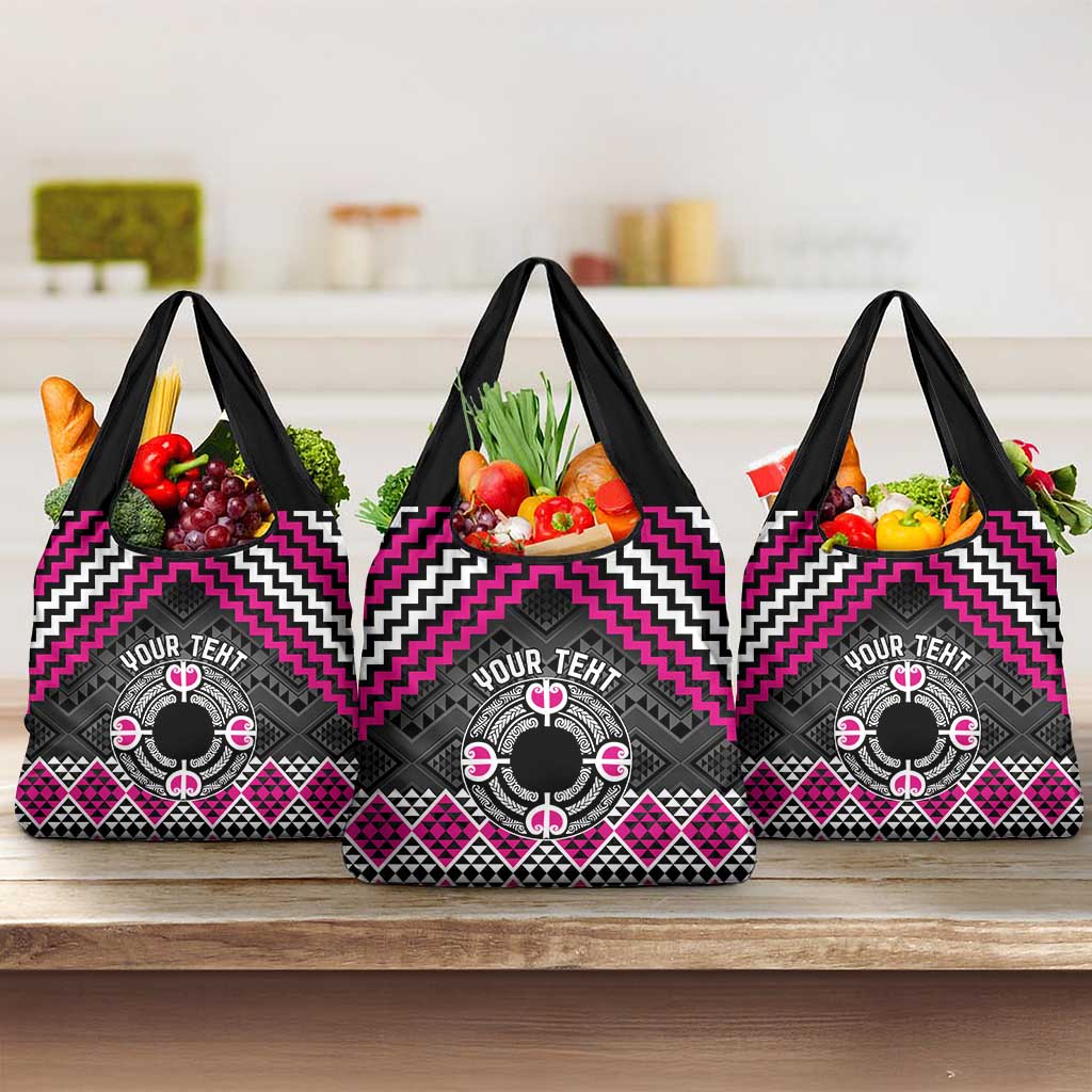 Personalised Aotearoa Niho Taniwha Motif Grocery Bag Pink Style LT9 3-pack One Size Pink - Polynesian Pride