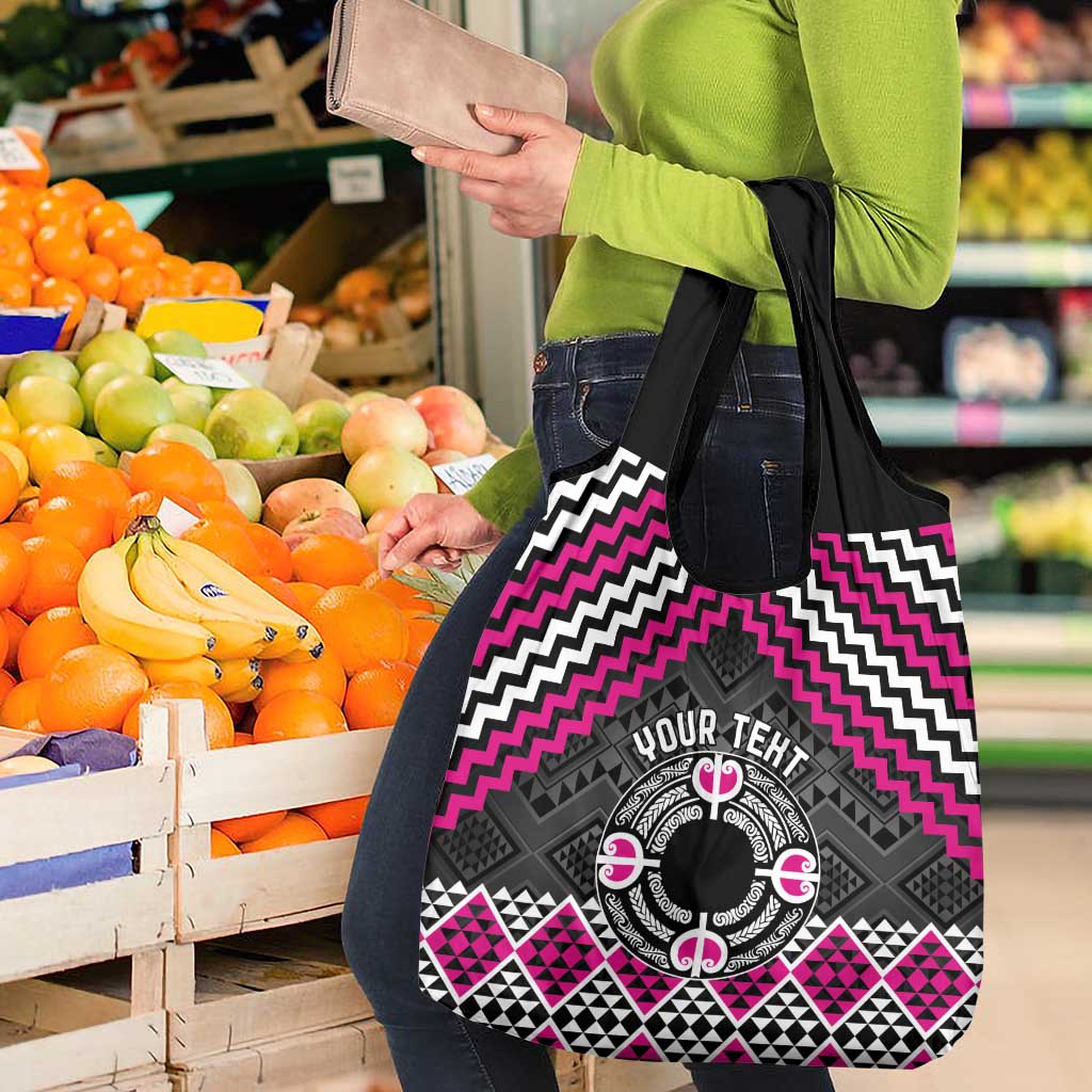 Personalised Aotearoa Niho Taniwha Motif Grocery Bag Pink Style LT9 - Polynesian Pride